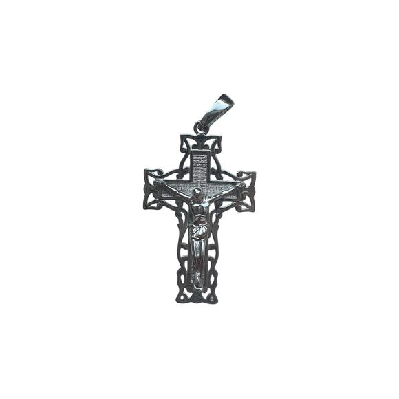 Jesus Christ Crucifix Christian Cross .925 Sterling Silver Necklace Pendant - Picture 1 of 5